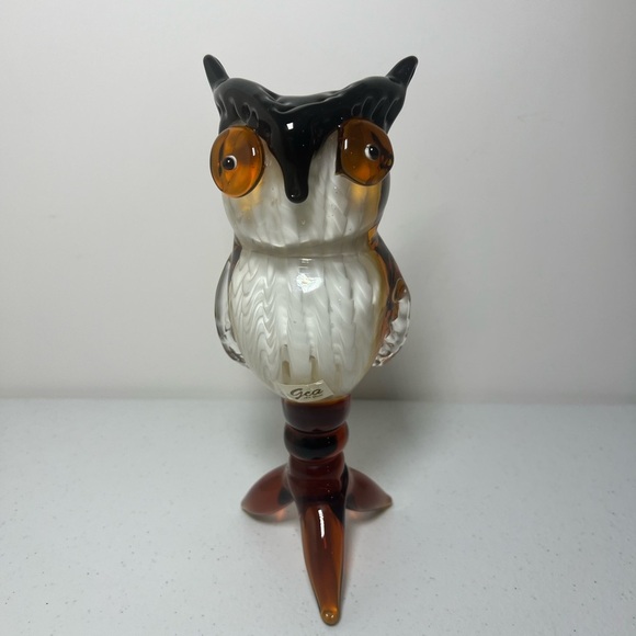 GCA Hand Blown Glass Amber Perched Owl Vintage Heavy MCM - Picture 2 of 16